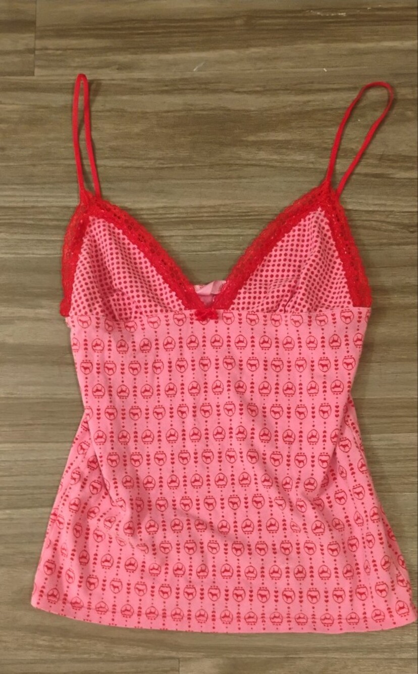 Vintage Victoria’s Secret PINK Babydoll Camisole Lace Trim Red Pink Small